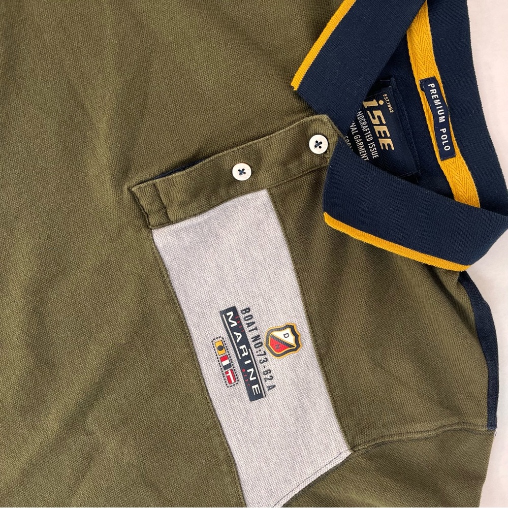 Men’s Premium Polo Olive , Blue, and grey , yellow accents